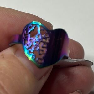 Iridescent Blue and Purple Stainless Steel Ring
